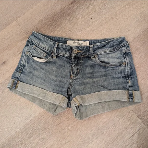 Vintage Y2K Charlotte Russe Denim Shorties Size 2 Blue Jean Micro Shorts - Picture 1 of 6